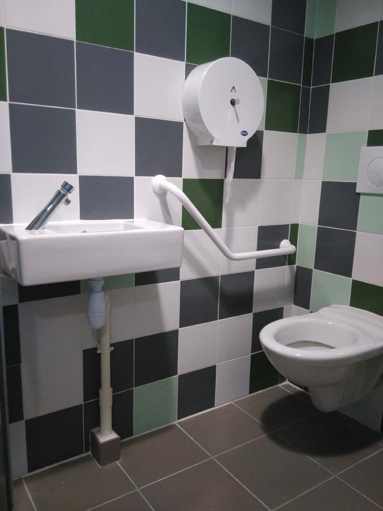 Pose de toilettes pour personnes handicapées avec barre de maintien - Groupe scolaire Dardilly